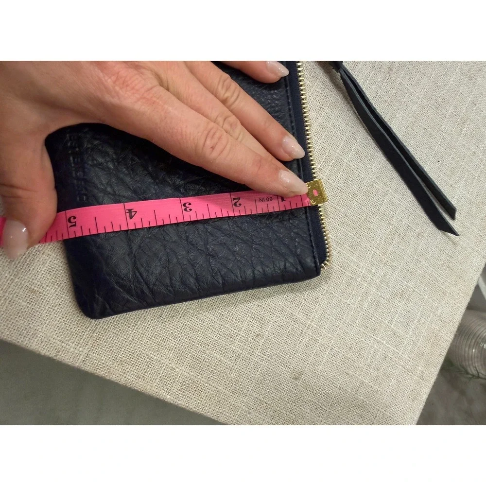 Aimee Kestenberg wallet pouch BENJAMINS embossed zipper tassel pull navy gold ec
